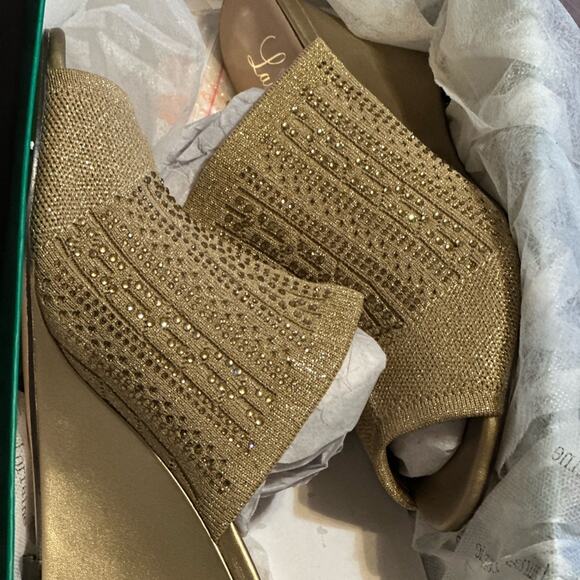 LAUREN LORRAINE NEW in BOX MARTHA GOLD MESH WEDGE MULE RHINESTONED SIZE 6 1/2 M - Picture 7 of 9